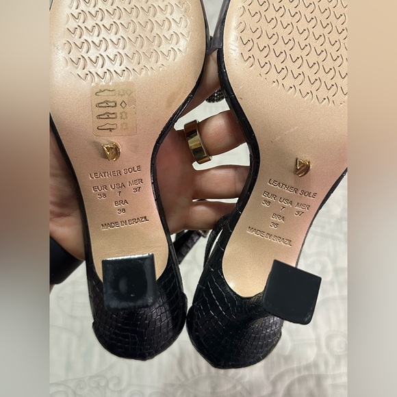 NIB VIncenza Ankle-Strap Bow Heels SzEU 38 / 7-7.5 US Anthro Black Crystal Clear - Picture 12 of 15